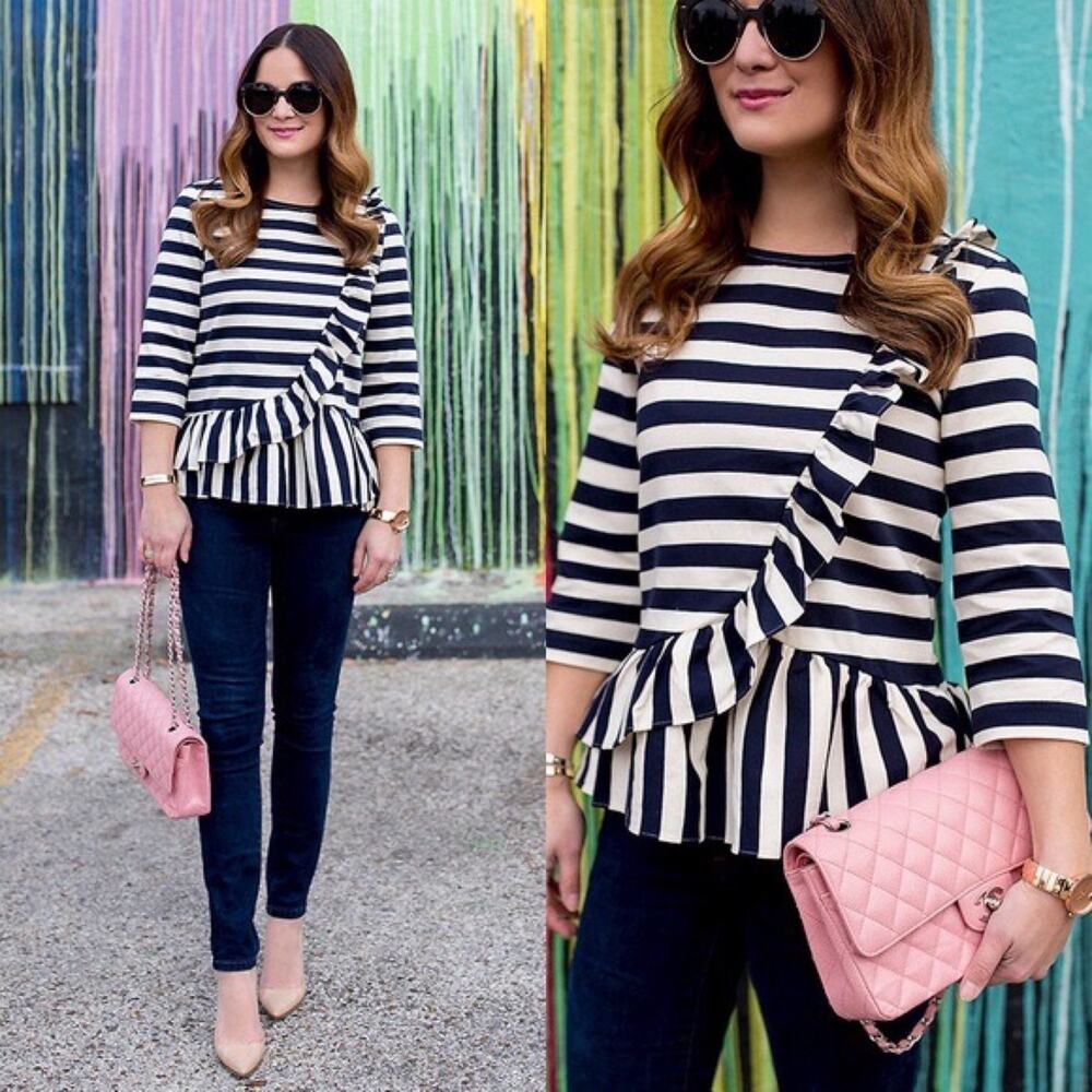 J. Crew Striped Ruffle Top - Picture 2 of 8